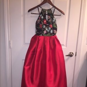 Black and red floral long formal dress